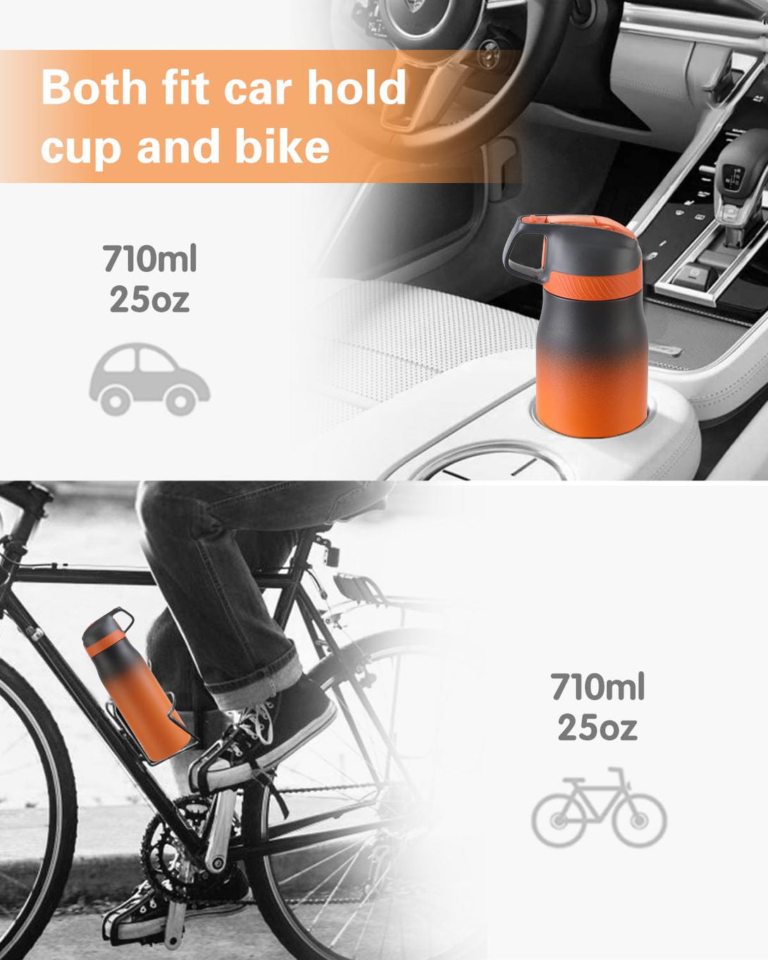orange water bottle with lids for cycling