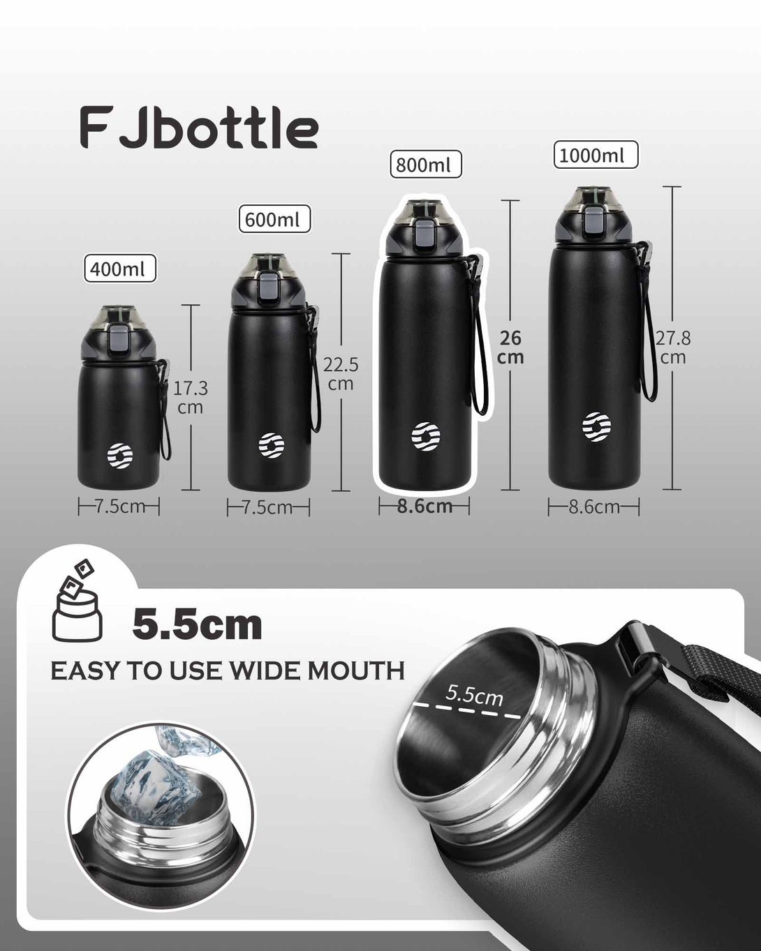 simple modern water bottle size