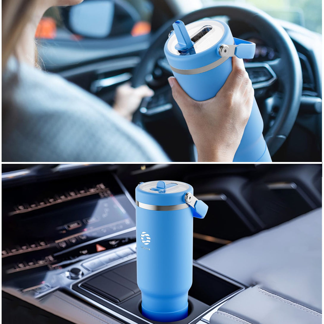 40 oz Stainless Steel Tumbler with Flip Straw and Handle, BPA-Free, Leakproof Sports Water Bottle