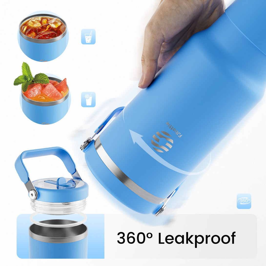 40 oz Stainless Steel Tumbler with Flip Straw and Handle, BPA-Free, Leakproof Sports Water Bottle