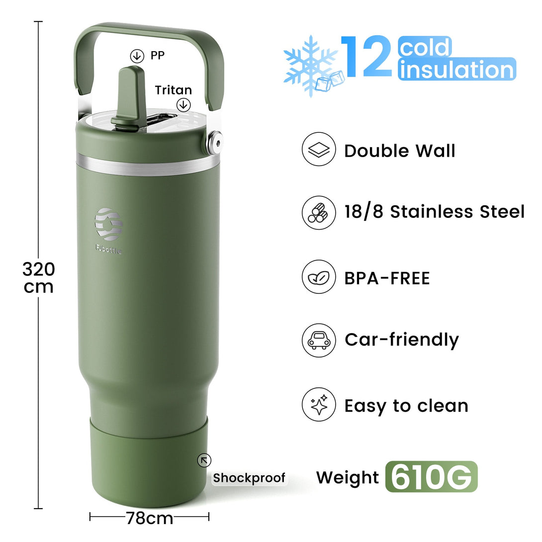 40 oz Stainless Steel Tumbler with Flip Straw and Handle, BPA-Free, Leakproof Sports Water Bottle