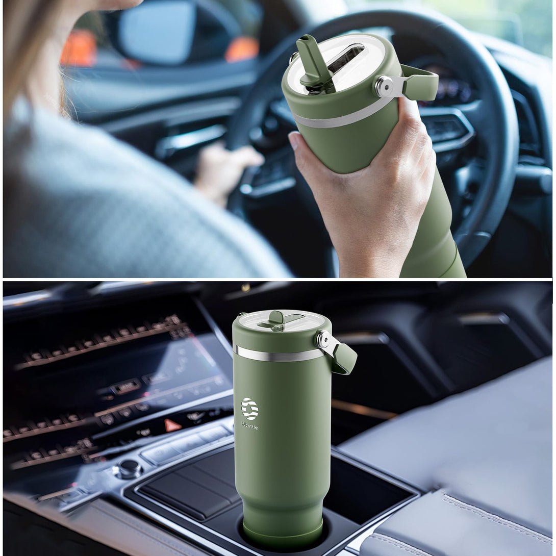 40 oz Stainless Steel Tumbler with Flip Straw and Handle, BPA-Free, Leakproof Sports Water Bottle