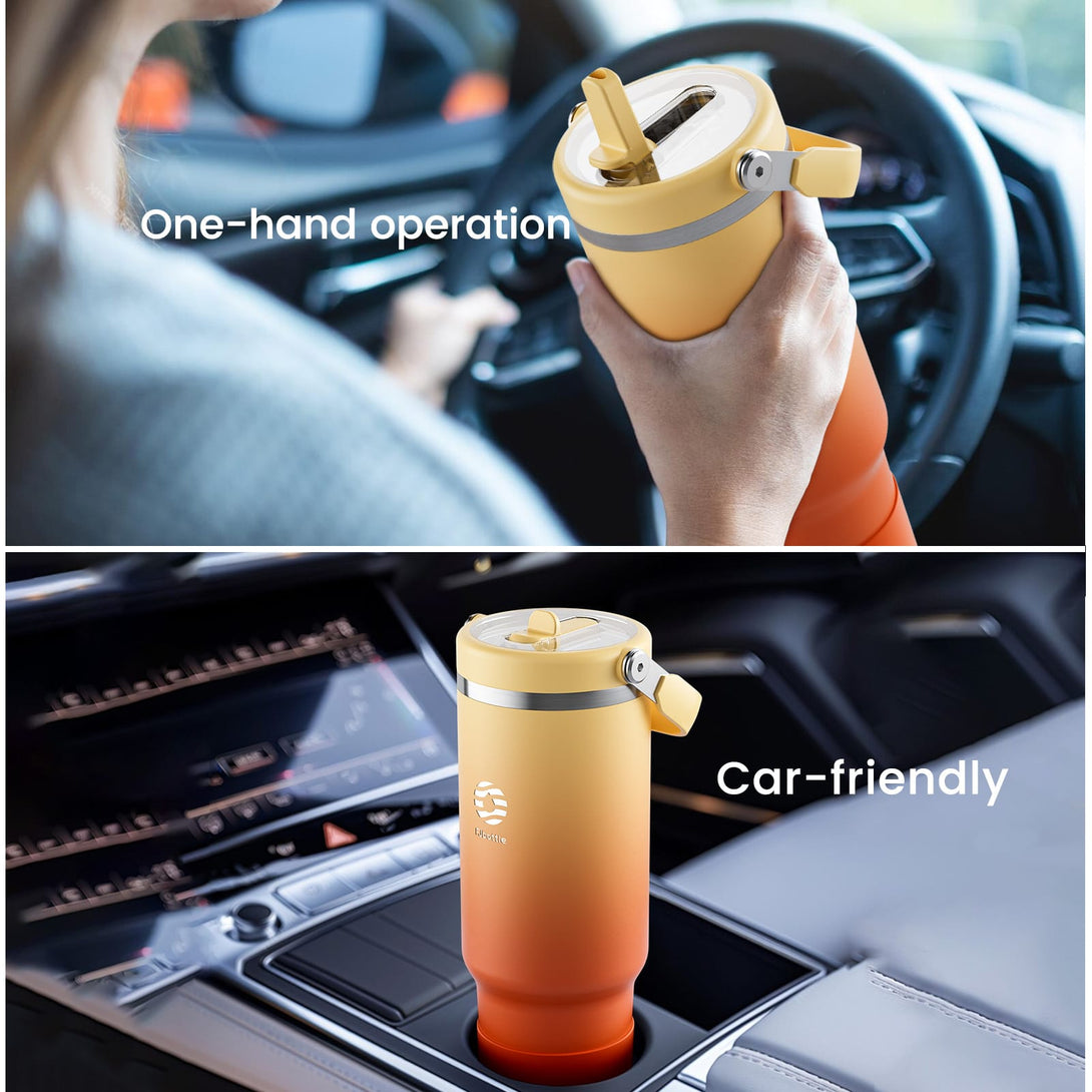 40 oz Stainless Steel Tumbler with Flip Straw and Handle, BPA-Free, Leakproof Sports Water Bottle