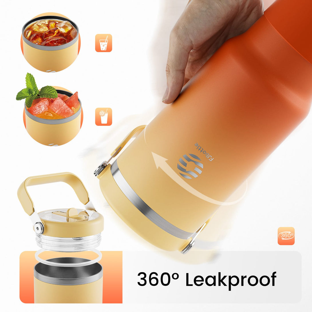 40 oz Stainless Steel Tumbler with Flip Straw and Handle, BPA-Free, Leakproof Sports Water Bottle