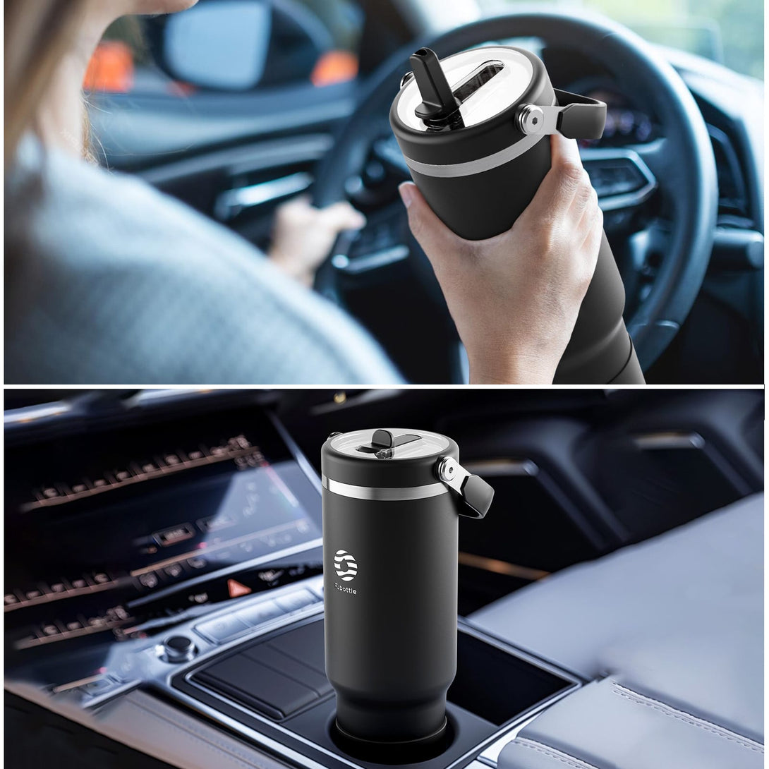 40 oz Stainless Steel Tumbler with Flip Straw and Handle, BPA-Free, Leakproof Sports Water Bottle