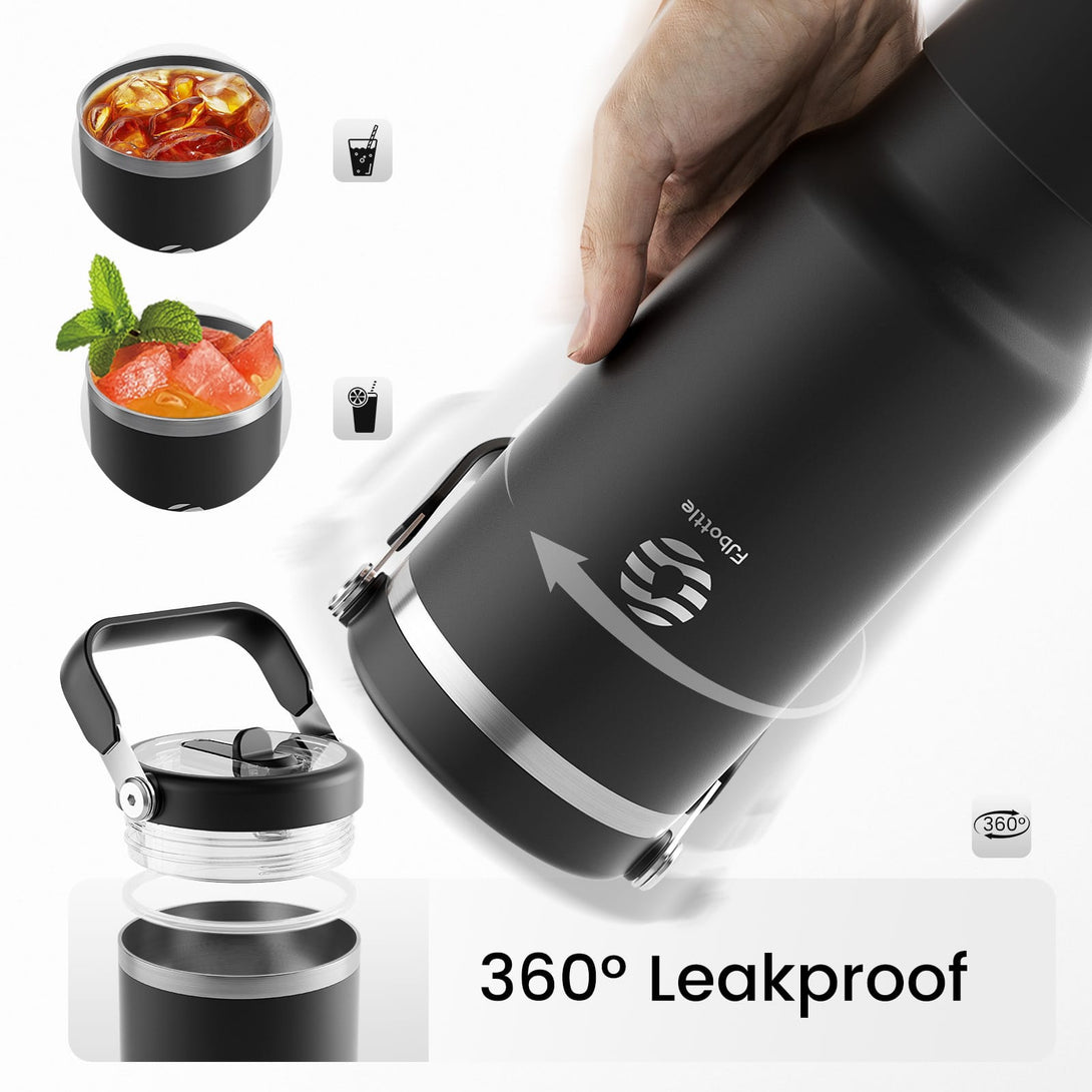 40 oz Stainless Steel Tumbler with Flip Straw and Handle, BPA-Free, Leakproof Sports Water Bottle