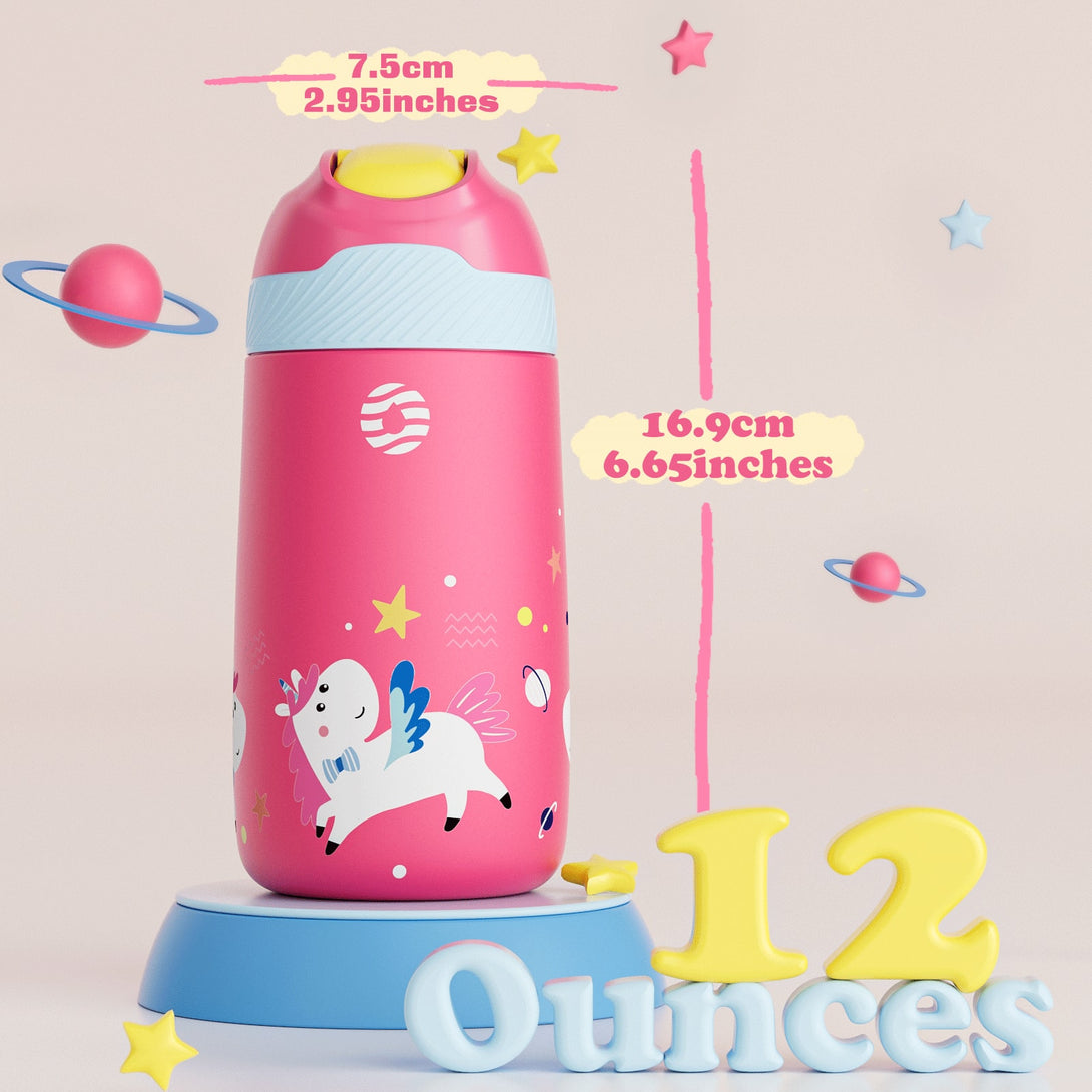 13 oz Stainless Steel Insulated Kids Water Bottle With Straw