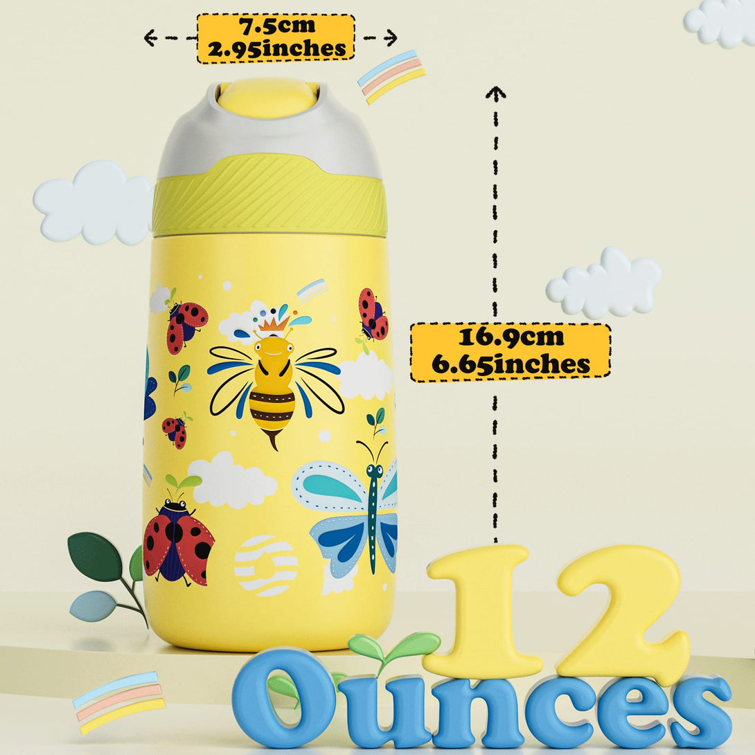 13 oz Stainless Steel Insulated Kids Water Bottle With Straw