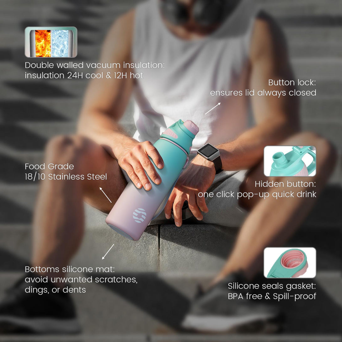 27 oz Stainless Steel Insulated Water Bottle With Spout With Magnetic Lid