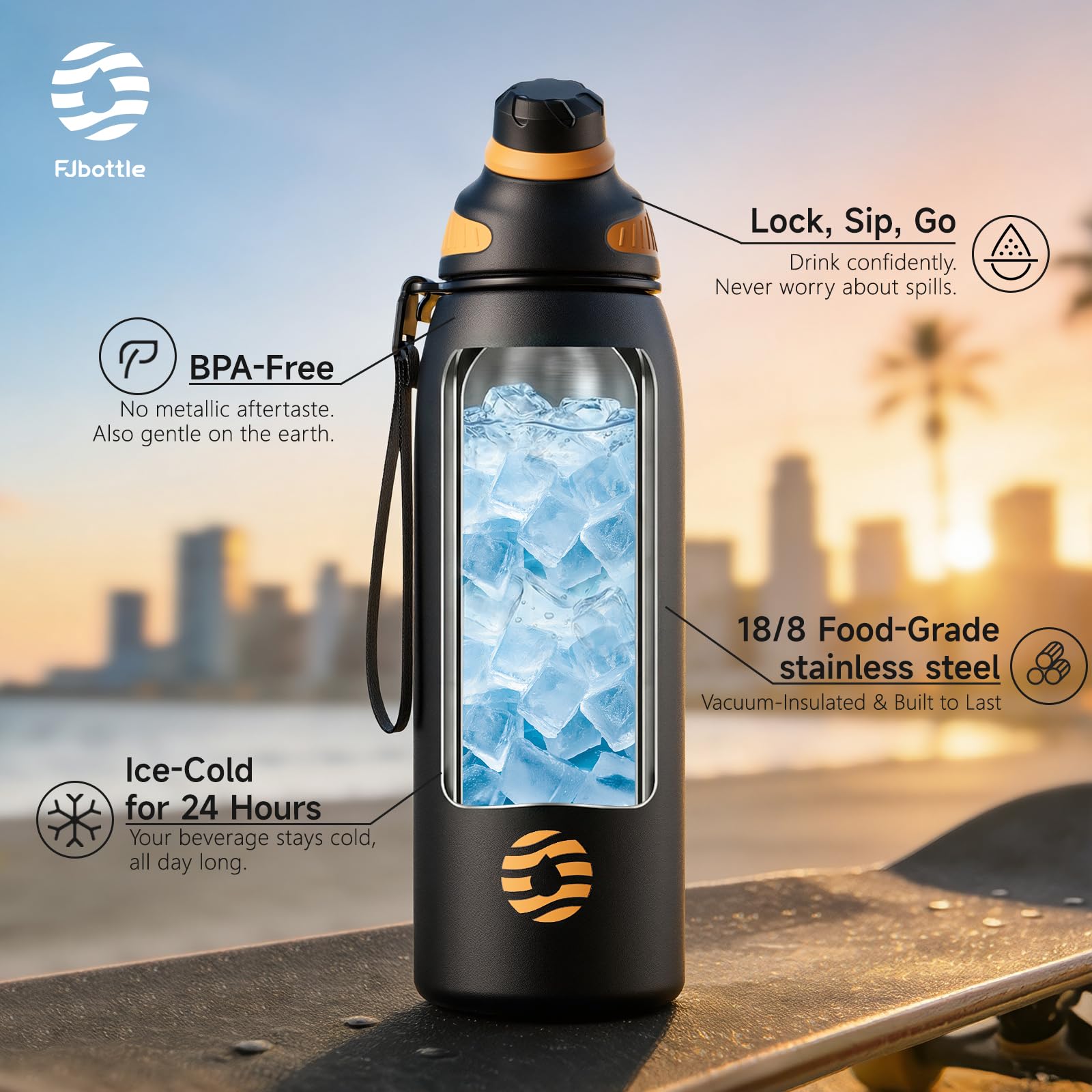 Sports Stainless Steel Insulated Water Bottle 26 oz Black&Navy