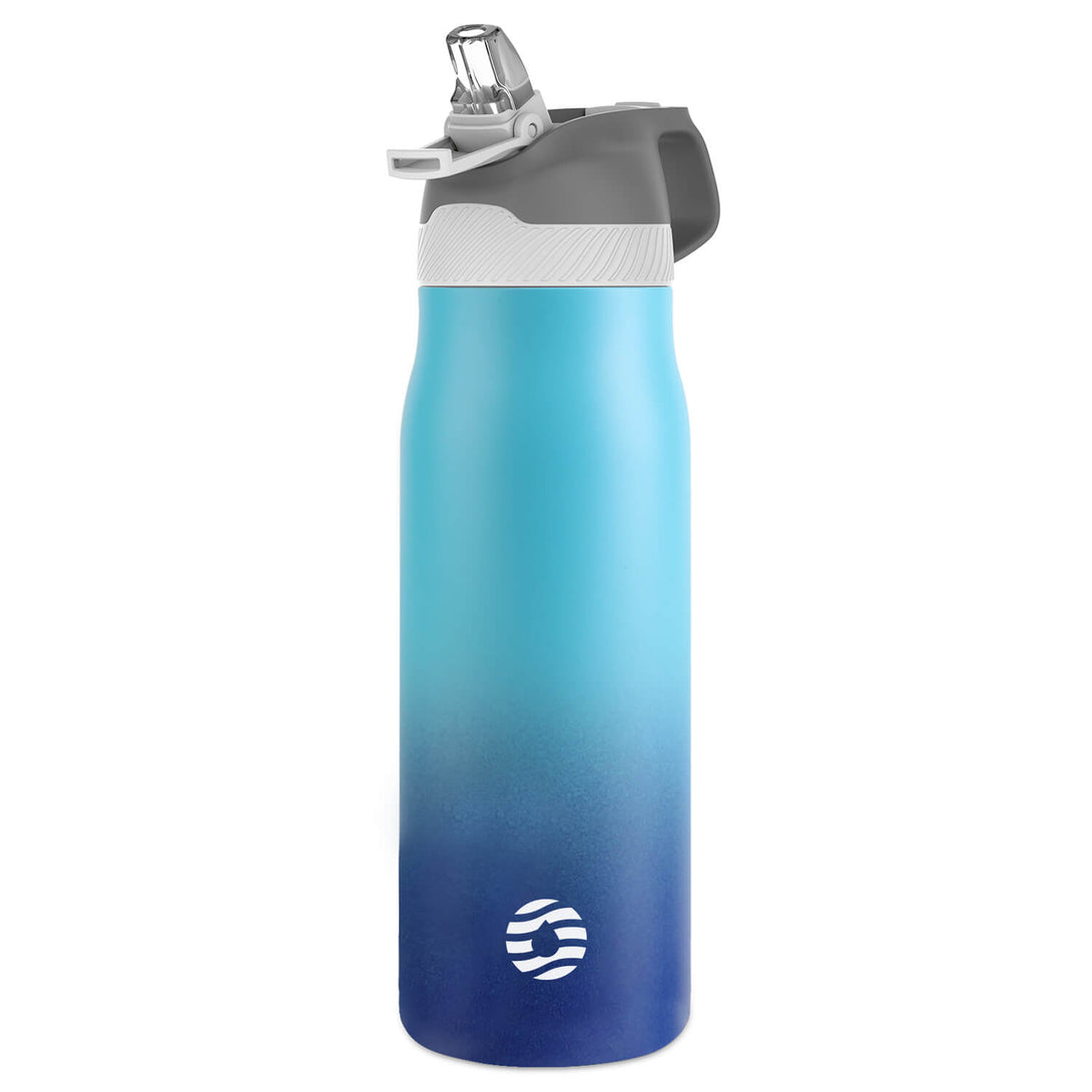 Blue water bottle with lids