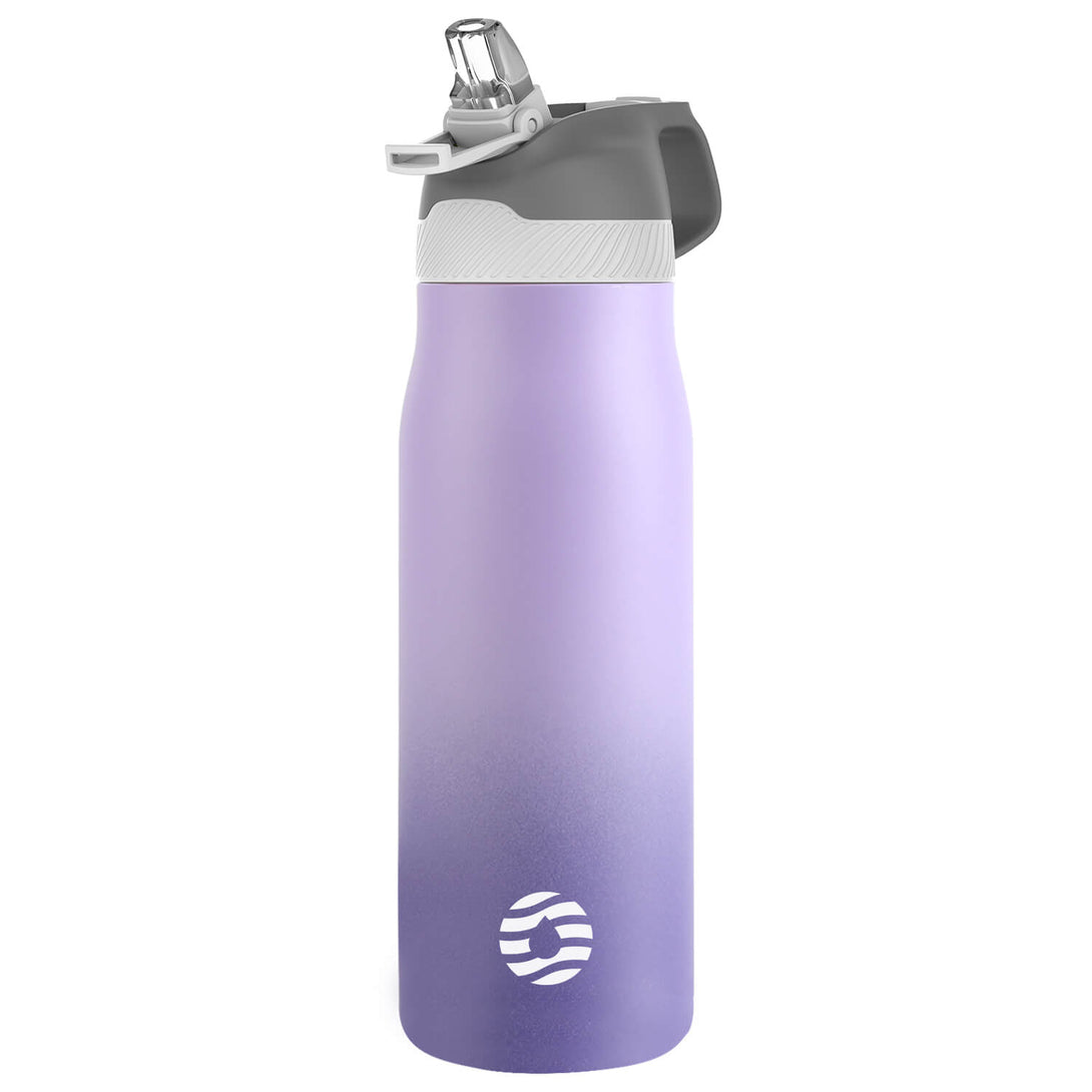 Purple water bottle with lids