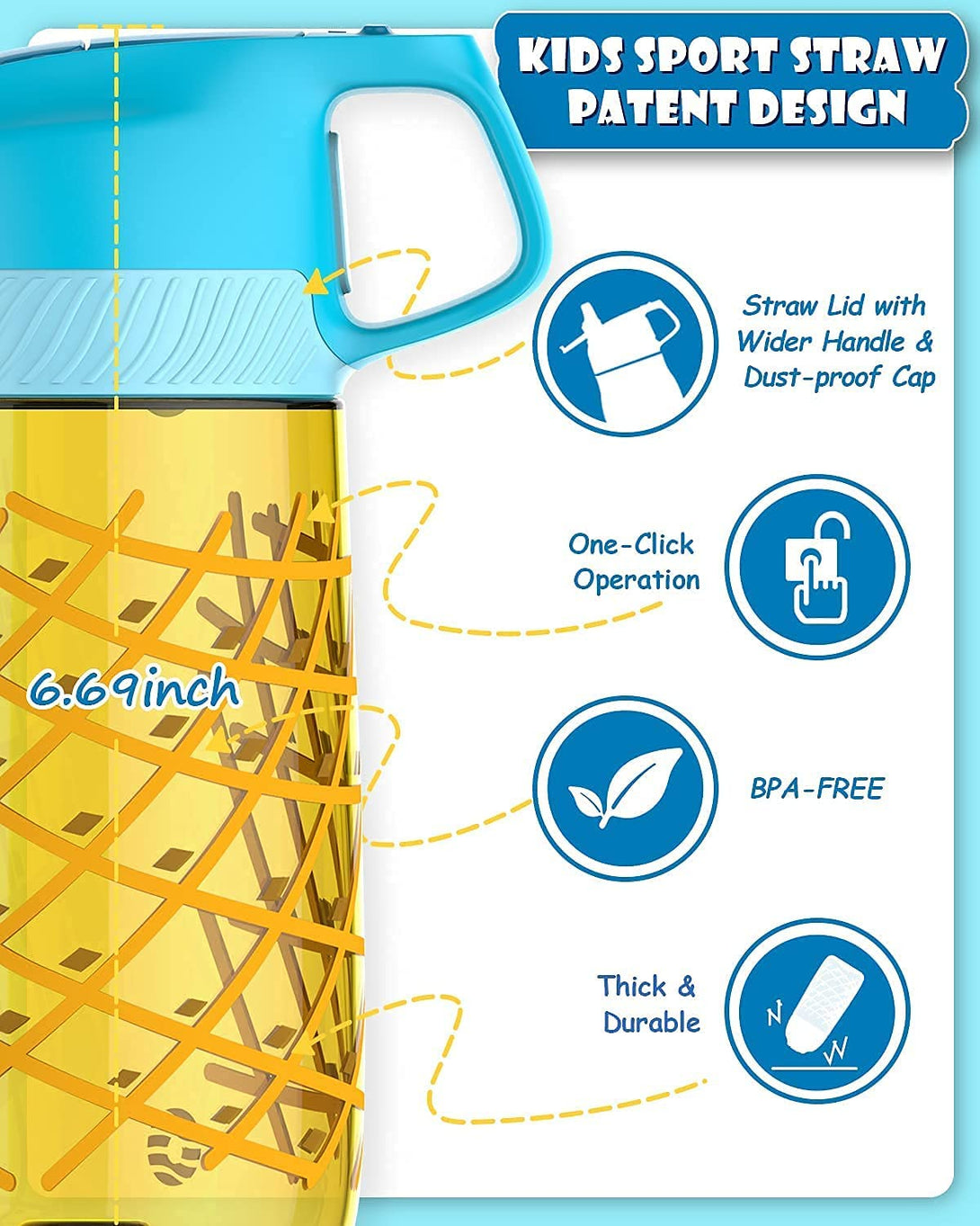 Plastic Kids Water Bottle 16 oz with Straw Lid, Leak Proof, Pineapple
