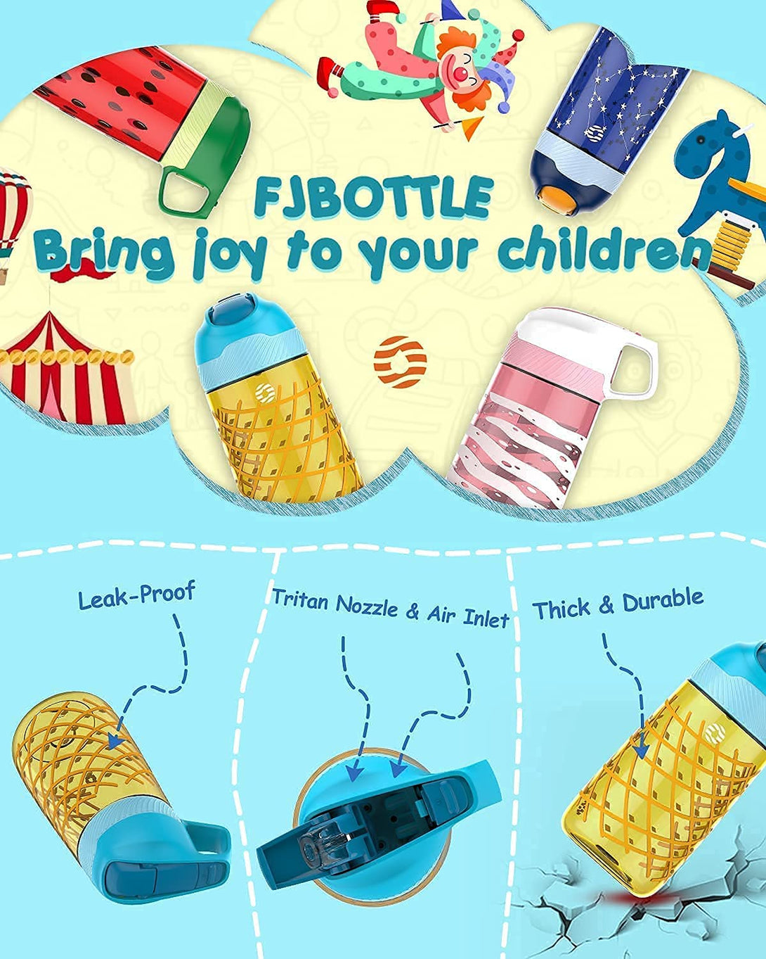 Plastic Kids Water Bottle 16 oz with Straw Lid, Leak Proof, Pineapple