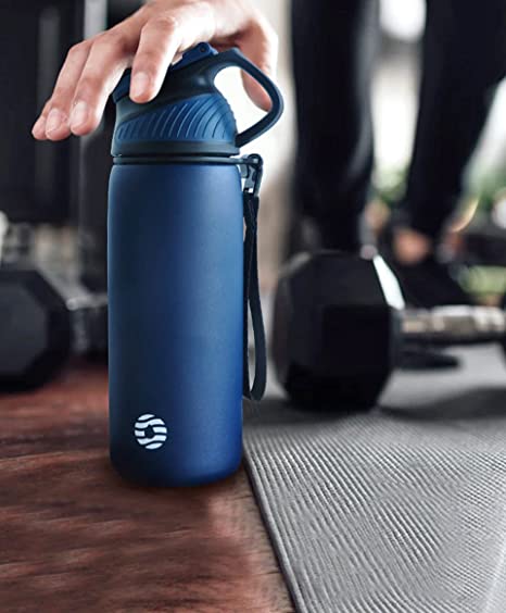 black stainless steel water bottle sports