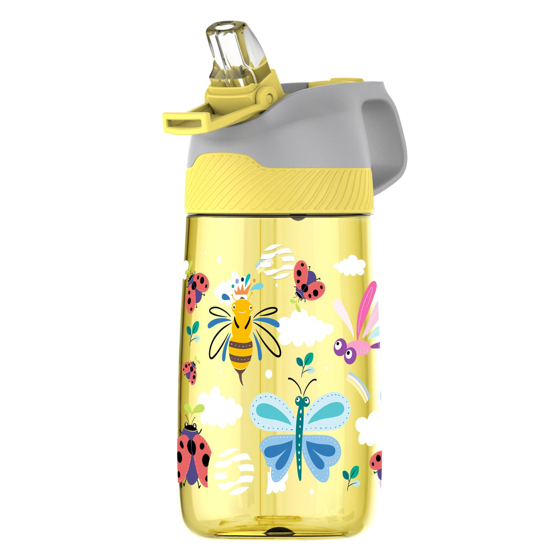 Plastic Kids Water Bottle 16 oz with Straw & Cup Brush, Pineapple